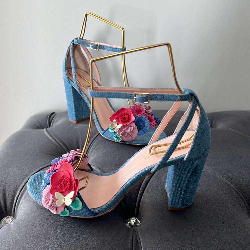 Kate Spade New York Obelie Sandals Light Blue Denim Heels Shoes Size 6
